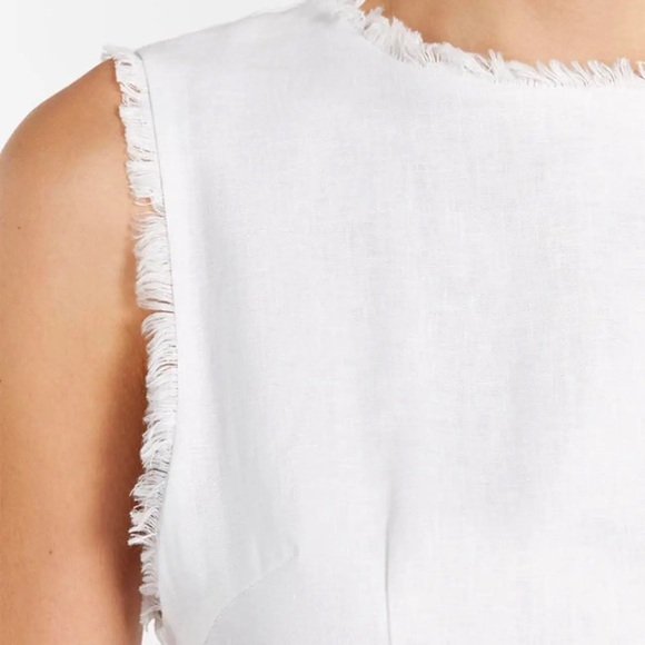 DISSH Nellie White Linen Tunic Top Size 12 Fringe Sleeveless Side Slits - Picture 4 of 16